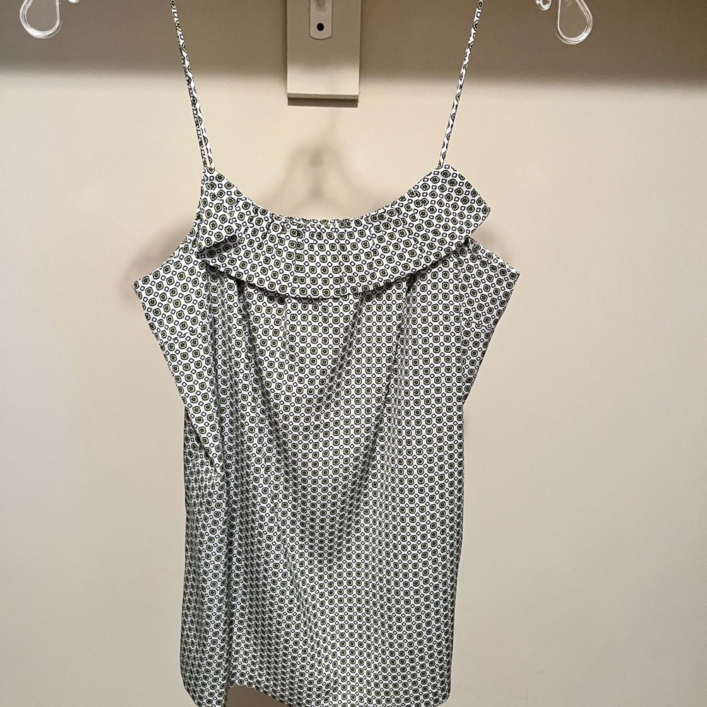 J. Crew White and Green Ruffled Camisole